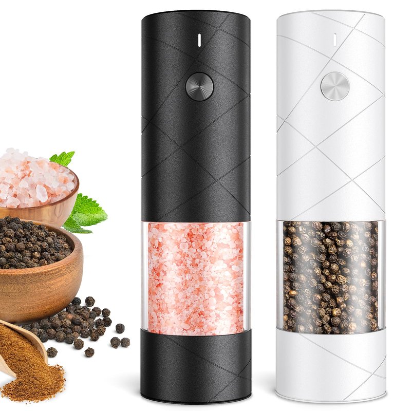 Electric Salt and Pepper Grinder Set, Rechargeable Automatic Pepper Mill Grinder with LED the Gifts for Women, Adjustable Coarseness shakers, One-Hand Operation for Kitchen Appliances Christmas Gifts