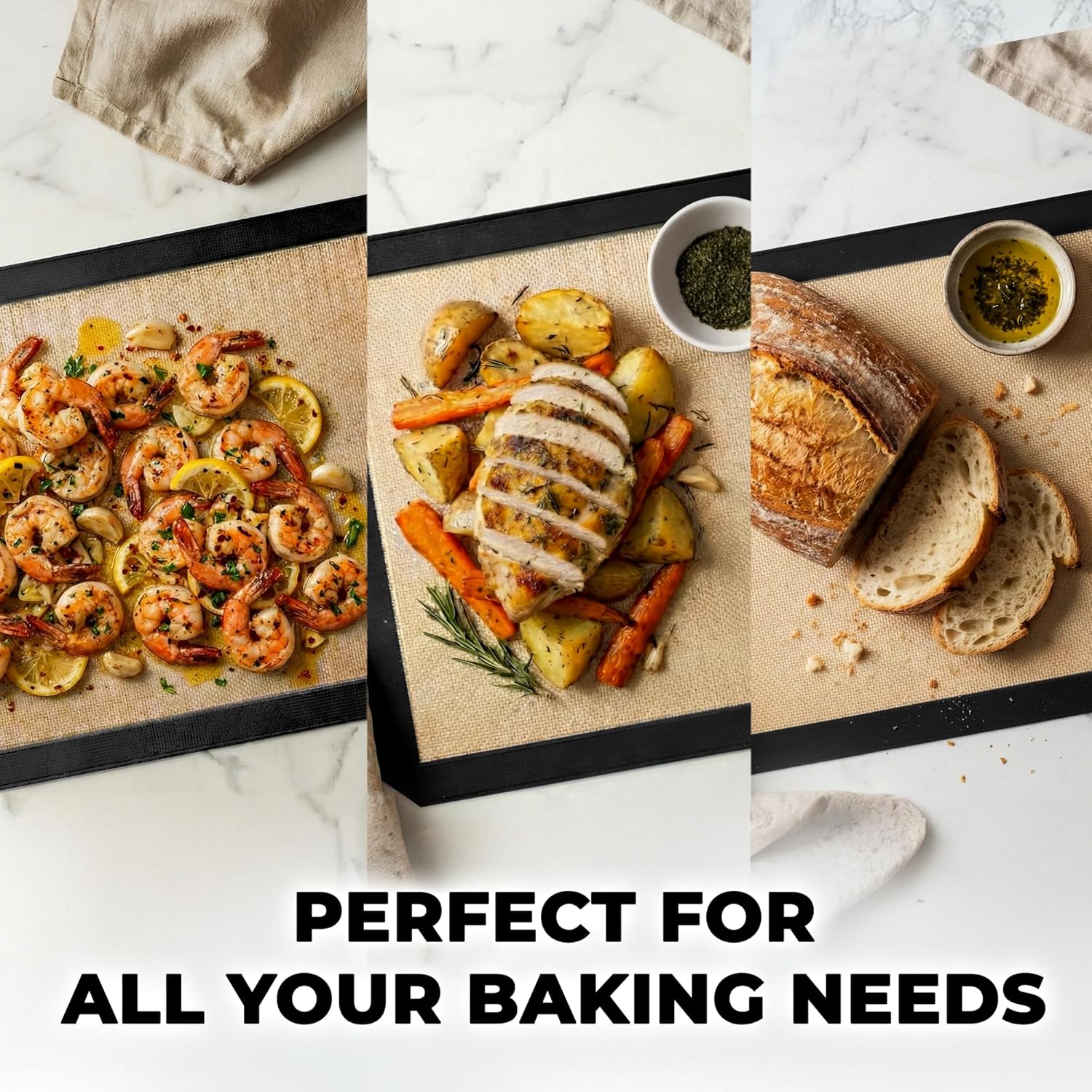 Zulay Kitchen Silicone Baking Mat 2-Pack - Reusable Nonstick Sheets for Oven & Pastry | Easy to Clean, Heat Resistant (Black)