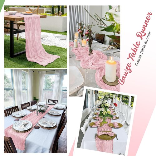 8 Pack Light Pink Cheesecloth Table Runners 20x120 Inch Gauze Table Runner Cheese Cloth 10FT Pink Table Runner Rustic Sheer Runner for Wedding Birthday Party Baby Shower Table Decor