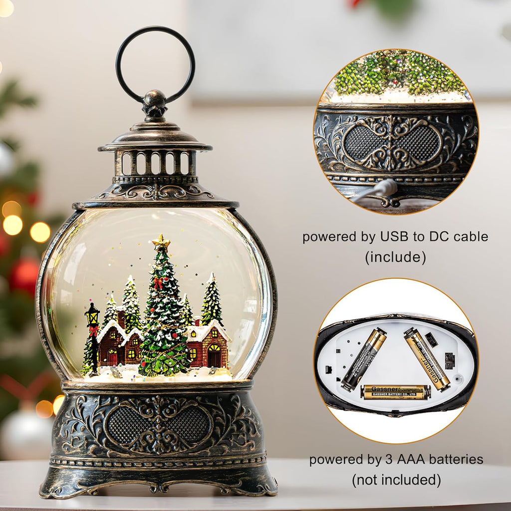 Regine Switzerland Christmas Snow Globe Lantern - Musical Water Lantern with Timer & USB/Battery Operated | Festive Holiday Decor