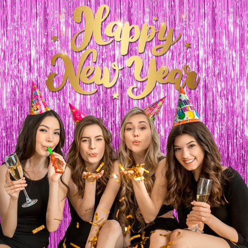 Foil Curtain Backdrop - 10 Pack Metallic Tinsel Fringe Curtains for Party Decorations | Photo Booth Props
