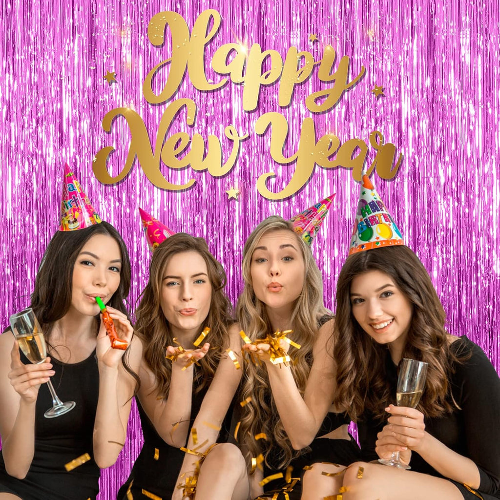 Skiennix Foil Curtain Backdrop - Metallic Tinsel Fringe for Photo Booth | 5 Pack for Parties & Celebrations