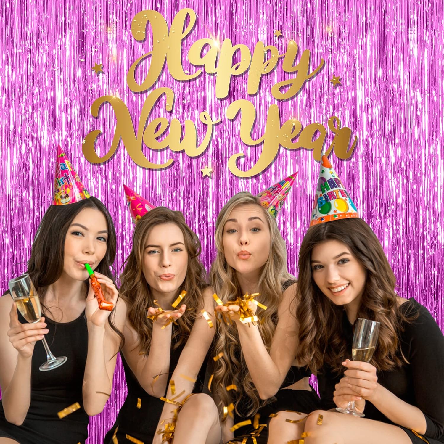 Skiennix Foil Curtain Backdrop - Metallic Tinsel Fringe for Photo Booth | 5 Pack for Parties & Celebrations
