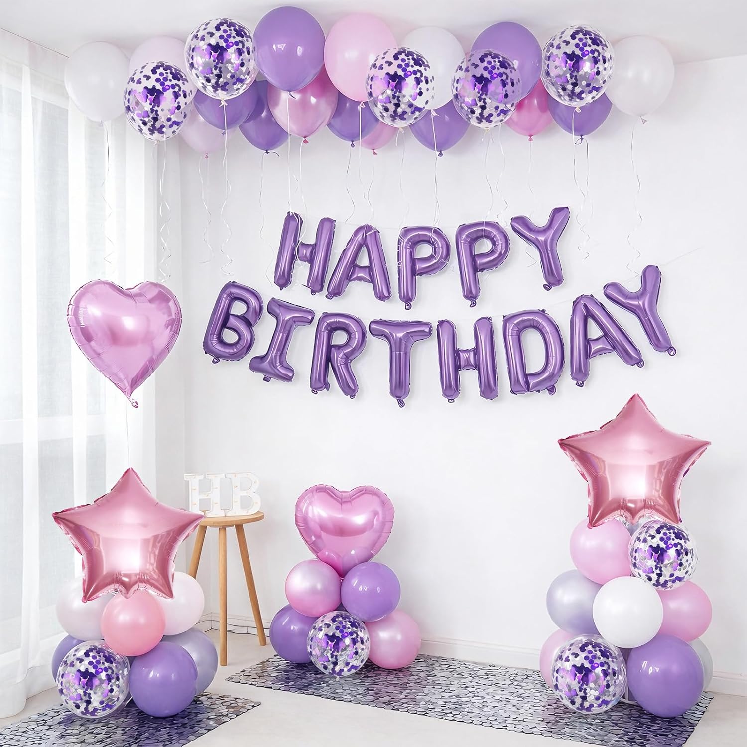 Pink Purple Birthday Decorations | Regine Switzerland Happy Birthday Balloon Banner & Confetti Balloons