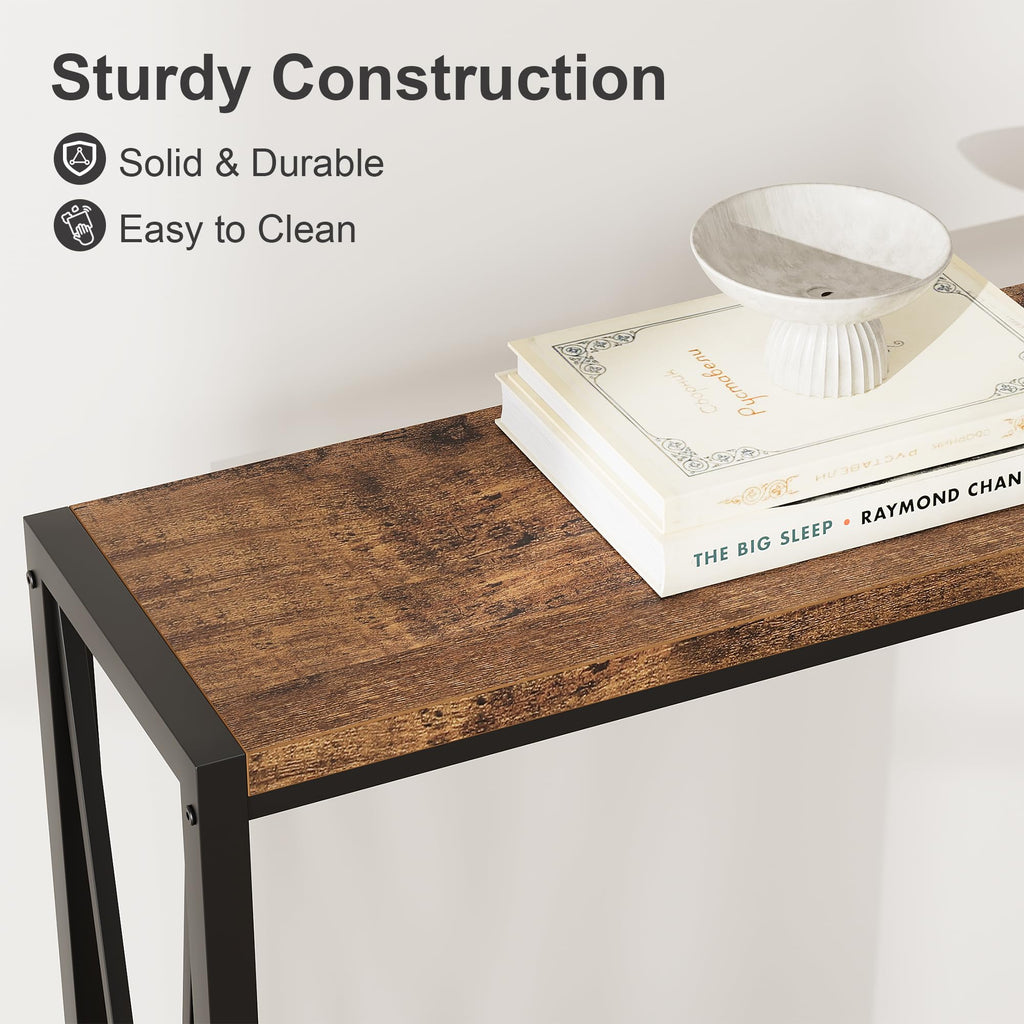 GAOMON Console Table, 2-Tier Entryway Table with Storage, 43" Narrow Sofa Table with V Design, Industrial Console Table for Entryway, Living Room, Hallway, Foyer, Corridor, Office-Black