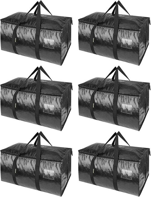BALEINE Oversized Moving Bags - Heavy-Duty Storage Totes with Reinforced Handles | 6-Pack, Black