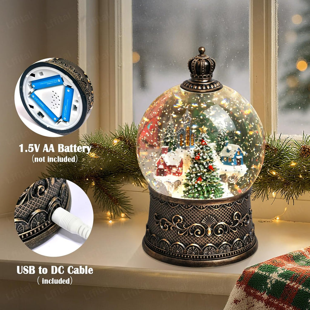 Regine Switzerland Christmas Snow Globe Lantern - Lighted Indoor Decorations with Music & Timer, Mountain Church Design