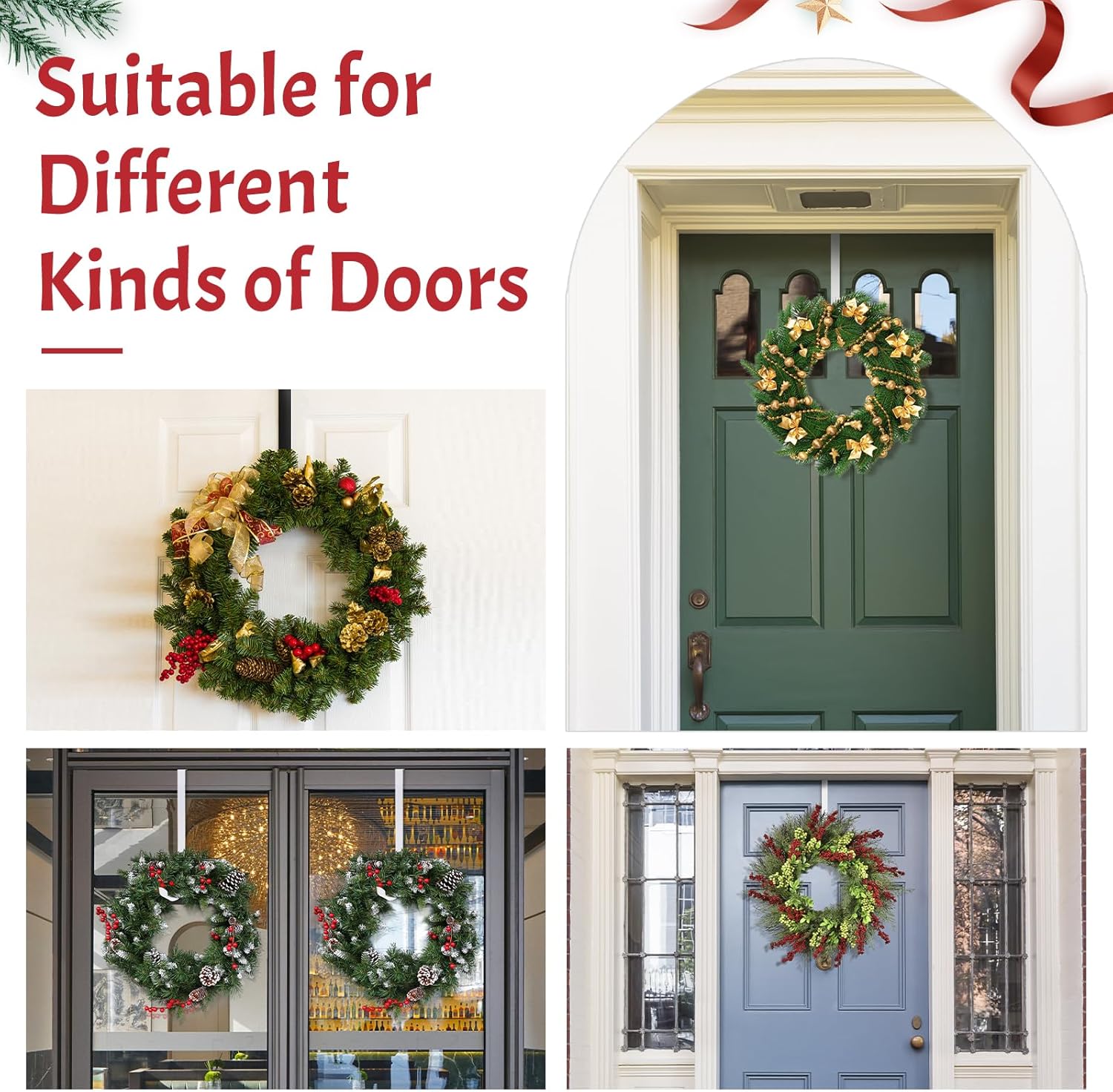 Skiennix 12-Inch Wreath Hanger - Durable Over-The-Door Hook for Christmas & Halloween Decor