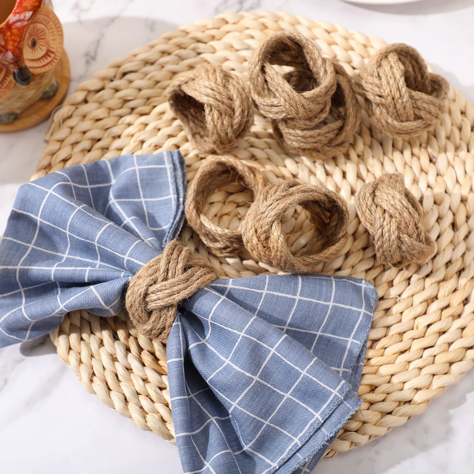 Chengu 16 Pcs Woven Napkin Rings Bulk Farmhouse Burlap Nautical Jute Napkin Rings Holders Decor for Easter Wedding Dinner Table Receptions Banquet Party Decor
