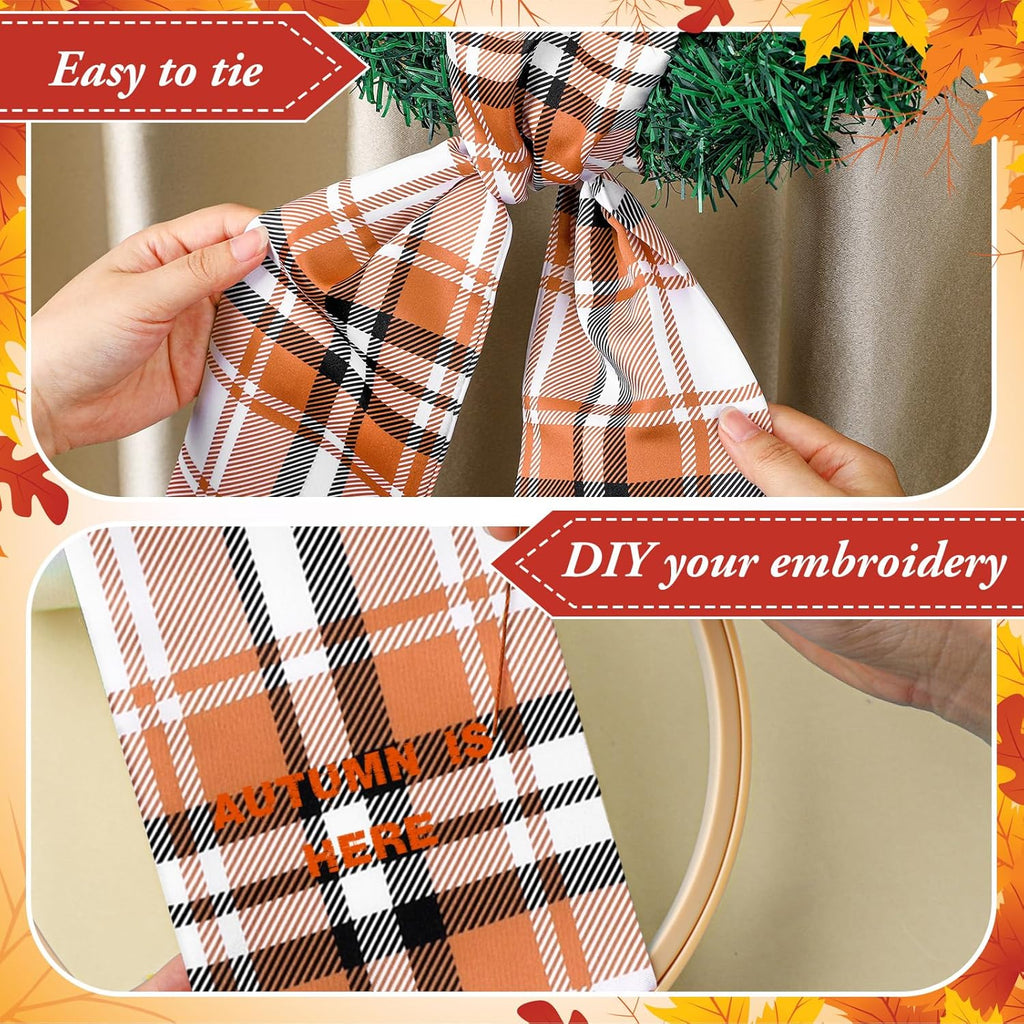 VitalCozy Fall Plaid Wreath Sash - Satin Ribbon for Monogrammed Embroidery | Indoor/Outdoor Decor
