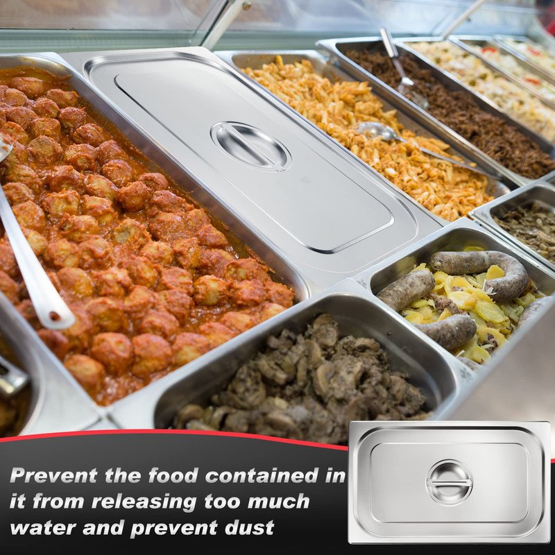 Suclain Full Size Steam Table Pan Covers Hotel Pans Covers with Handle 0.8 mm Thick Stainless Steel 20.8"L x 12.8"W Commercial Food Lid for Steam Food, Buffet, Roasting(8 Pack)