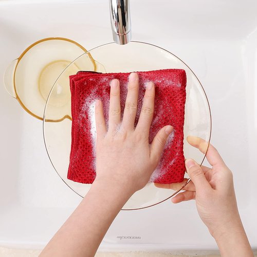 Homaxy Kitchen Dish Cloths - Ultra Soft 100% Cotton Waffle Weave, Quick Drying, 12 x 12 Inches, 6-Pack, Red