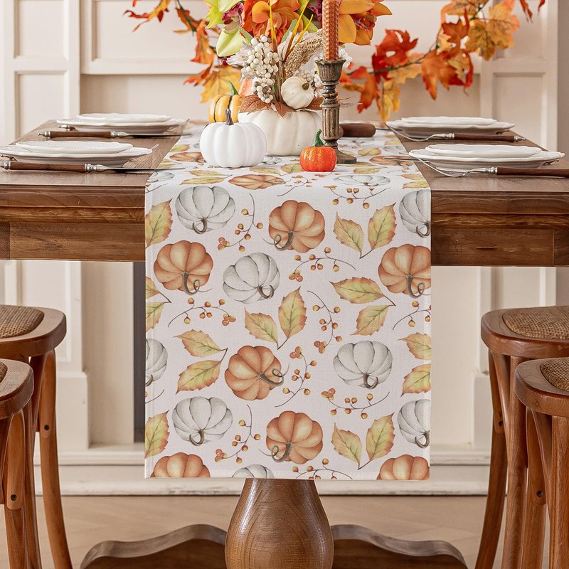 Romanstile Fall Placemats Set of 8-12 X 18 Inch - Thanksgiving Autumn Harvest Orange Pumpkins Place Mats, Stain Resistant Wipeable Table Mats for Dining, Holiday, Party Decor