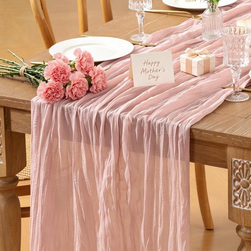 Boho Dusty Pink Cheesecloth Table Runner by [Brand Name] - 10FT Rustic Gauze for Weddings & Events | 35x120 Inch