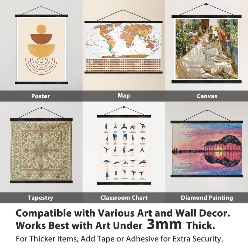 HONKKI Magnetic Poster Hanger Frame for 50x70 50x32 50x40 Movie Music Posters Wall Art,Black Wood Picture Frames for Canvas Diamond Map Decor, Living Room Calendar Banner Tapestry Photo Hanging Stand