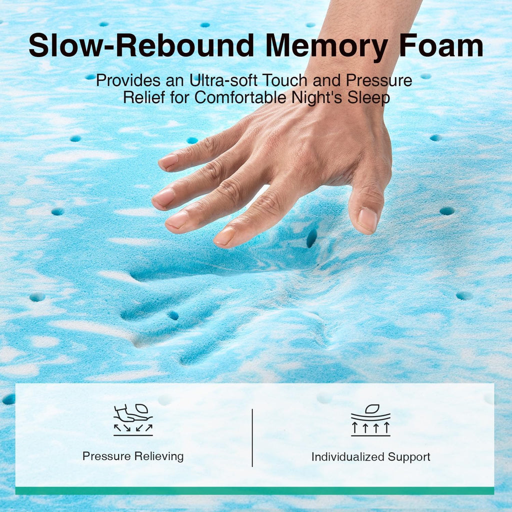 Novilla Memory Foam Mattress Topper - 3 Inch Cooling Gel Infused for Pressure Relief | Medium Comfort