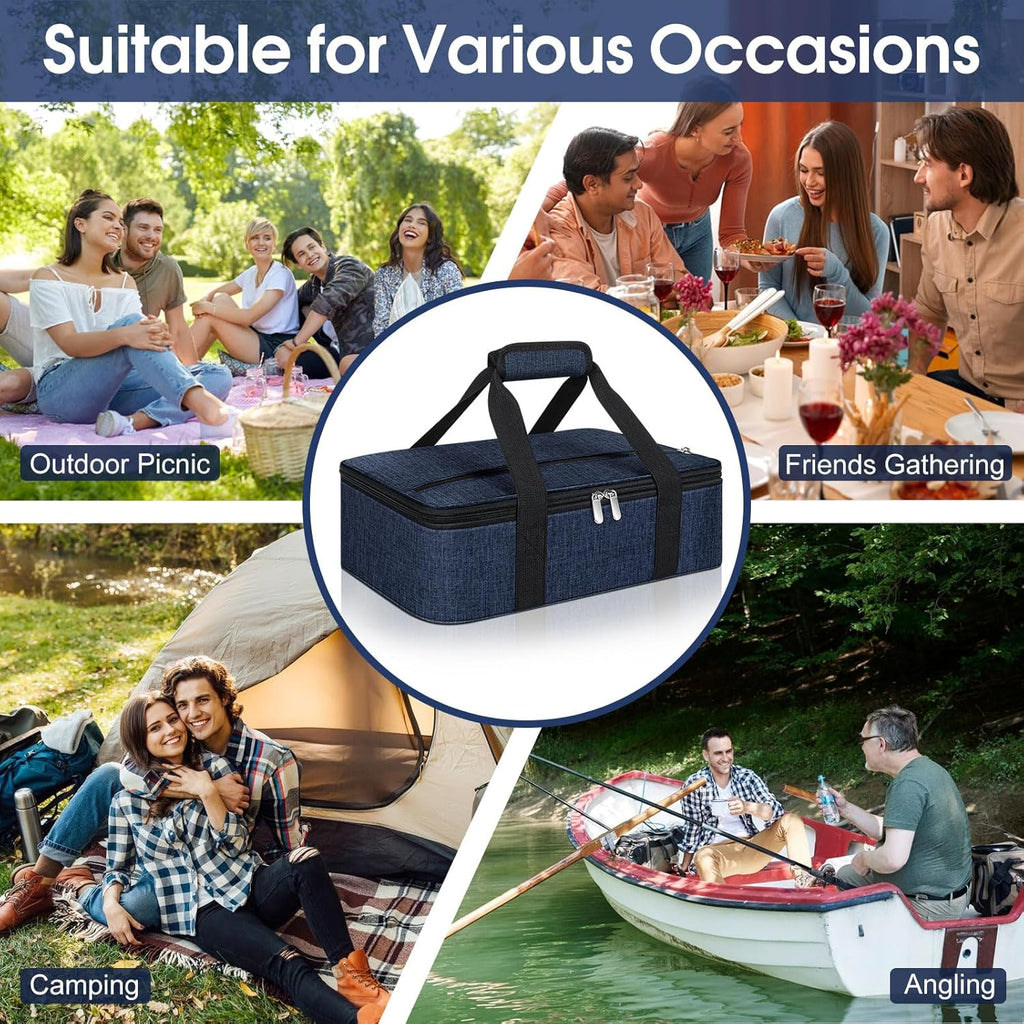 Skiennix Insulated Casserole Carrier - Portable Lunch Tote for Hot/Cold Food | Fits 9" x 13" Dish - Navy Blue