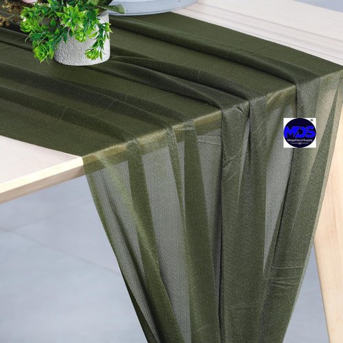 MDS 1 Pack 14ft Chiffon Table Runner 29 x170 Inches Sheer Wedding Runner Romantic Rustic Table Runner for Wedding Decorations, Birthday Parties, Bridal Shower Party Arch Decor - Olive Green