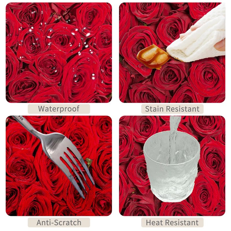 TTQYFNM 54x78inches Red Rose Floral Tablecloth Romantic Rose Flowers Blossom Nature Print Rectangle Table Cloth Wipeable Polyester Table Cover for Dining Room Kitchen Outdoor Wedding Party Decor