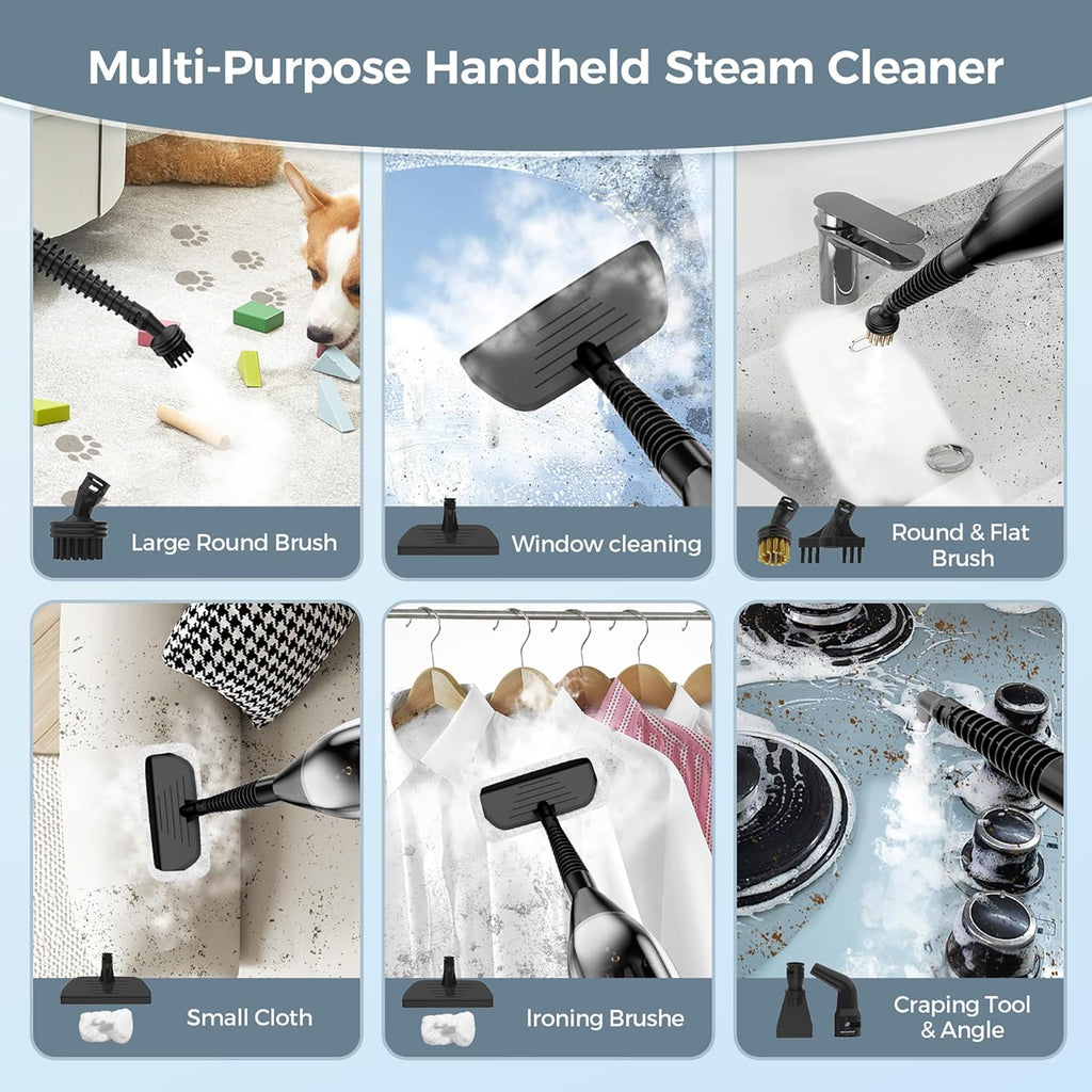 Skiennix 12-in-1 Handheld Steam Mop - Powerful Multi-Purpose Cleaner for Floors, 565ML Tank, 23FT Cord