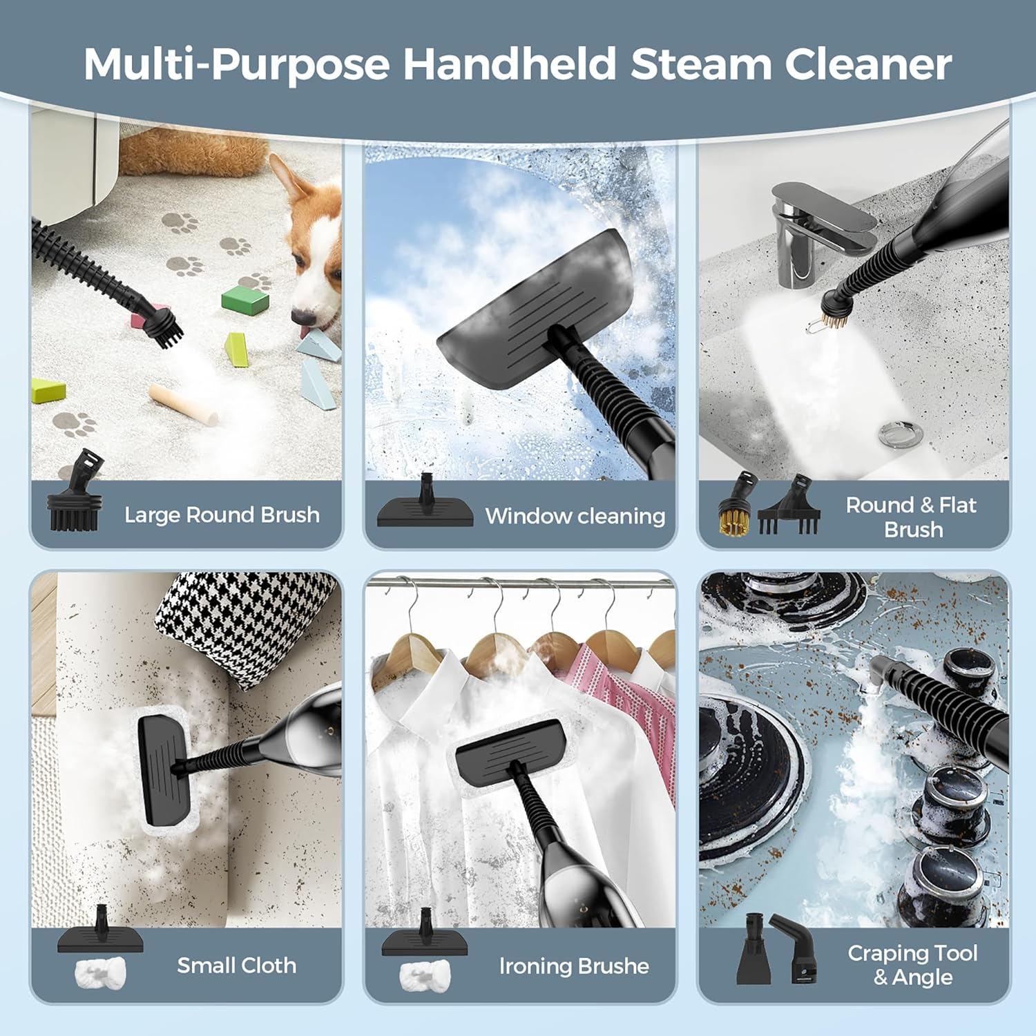Skiennix 12-in-1 Handheld Steam Mop - Powerful Multi-Purpose Cleaner for Floors, 565ML Tank, 23FT Cord