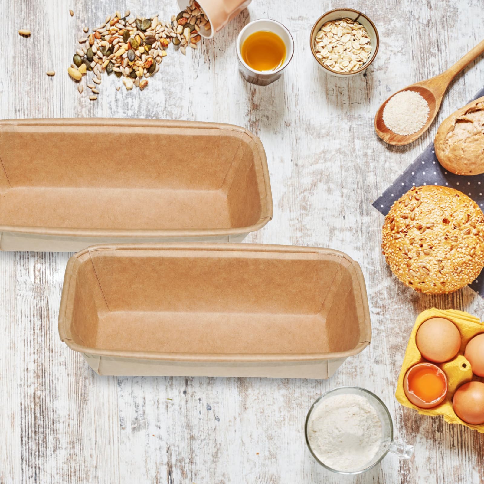 Lxmxgk 50PCS Paper Loaf Pan, Rectangle Loaf Pans, Disposable Baking Loft Mold, Kraft Bread Loaf Pan, Disposable Paper Baking Loft Pans, Microwave Oven Freezer Safe (Large)