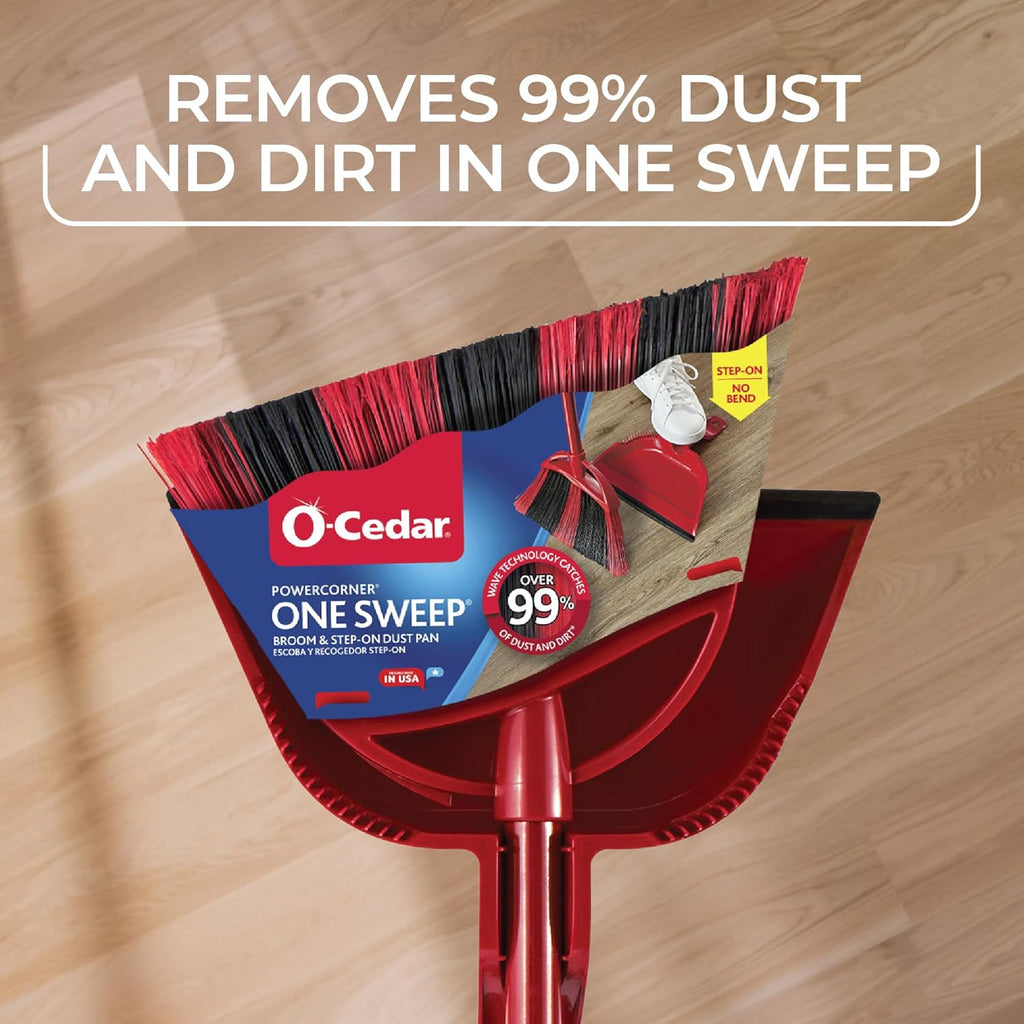 O-Cedar One Sweep Broom - Lightweight Step-On Dustpan for Effortless Pet Hair Removal | Quiet Cleaning Tool