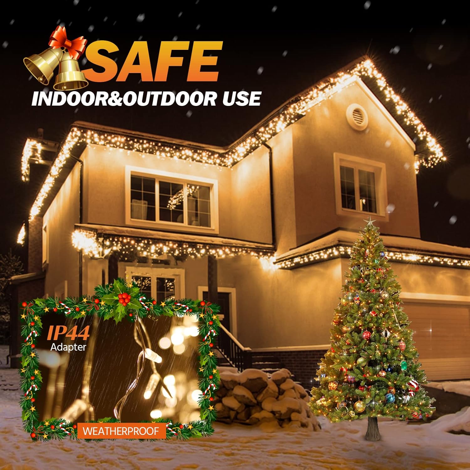 USOKYO Icicle String Lights - 480 LED Warm White Fairy Lights with 8 Modes & Timer | 39FT for Outdoor Use