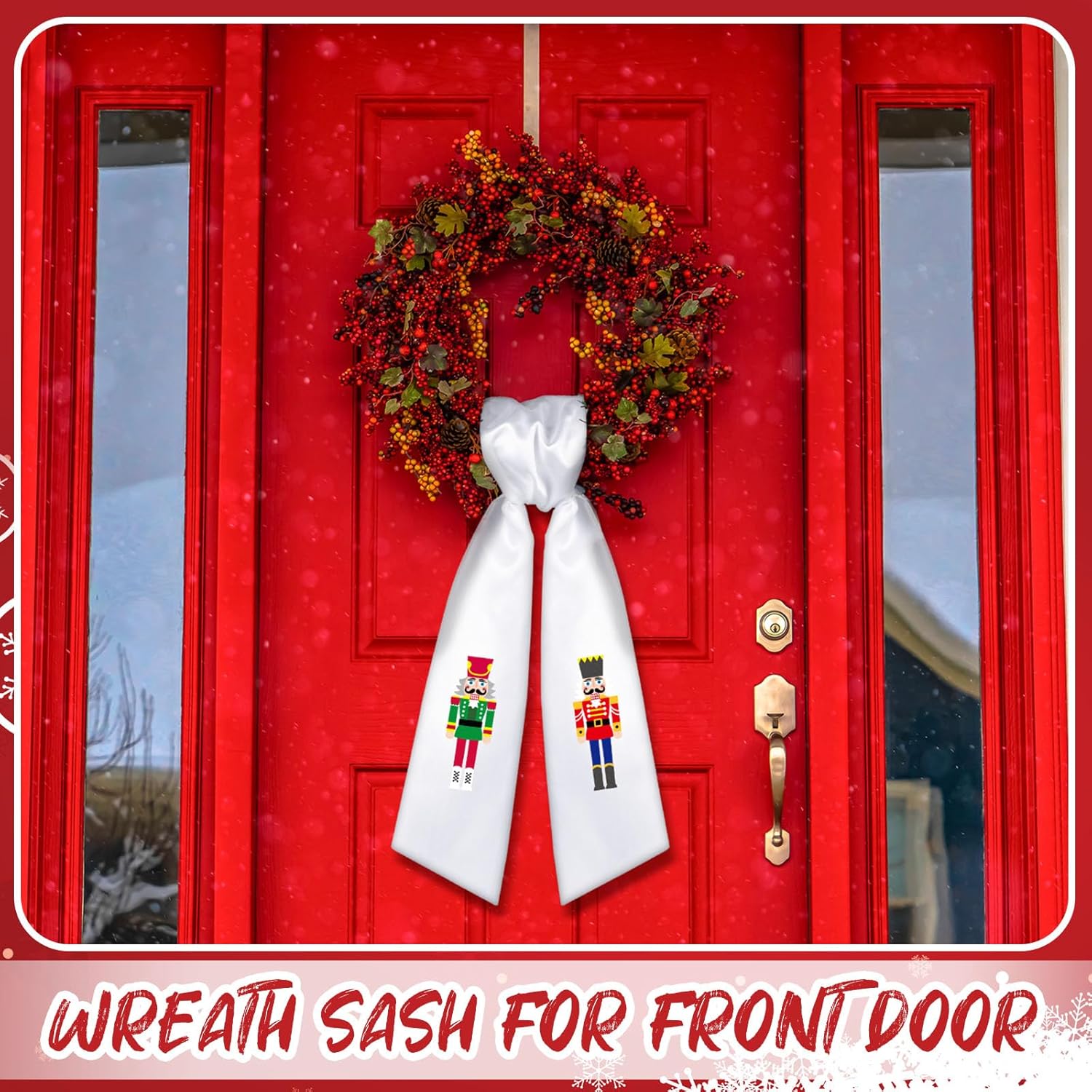 Skiennix Wreath Sash - Satin Blank Sashes for Monogramming | Indoor/Outdoor Home Decor (Red, White, Nutcracker)