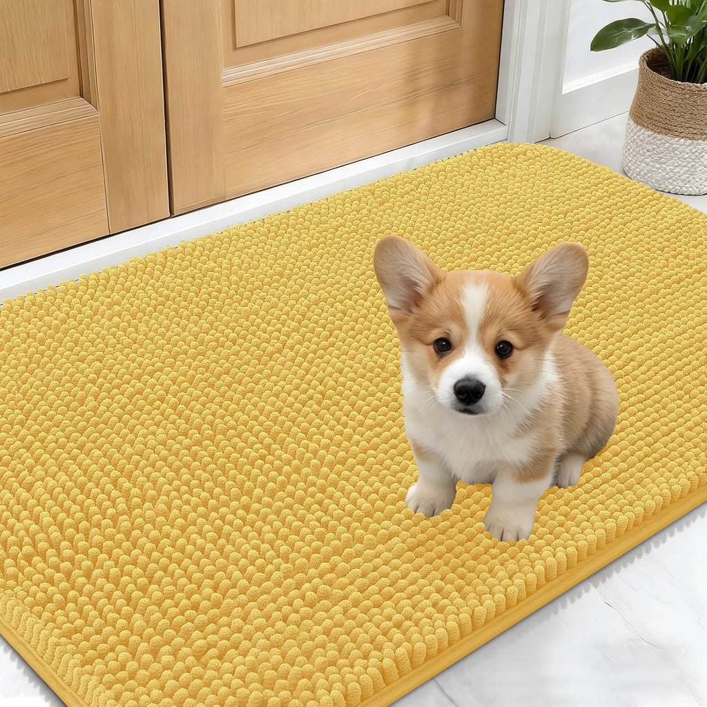 OLANLY Dog Door Mat - Absorbent Non-Slip Chenille Mat for Muddy Paws | 24x16 Yellow Quick Dry Design