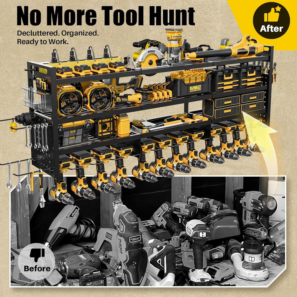 Power Tool Organizer Wall Mount - 8-Outlet TR Charging Station | Heavy Duty Metal Garage Storage Rack