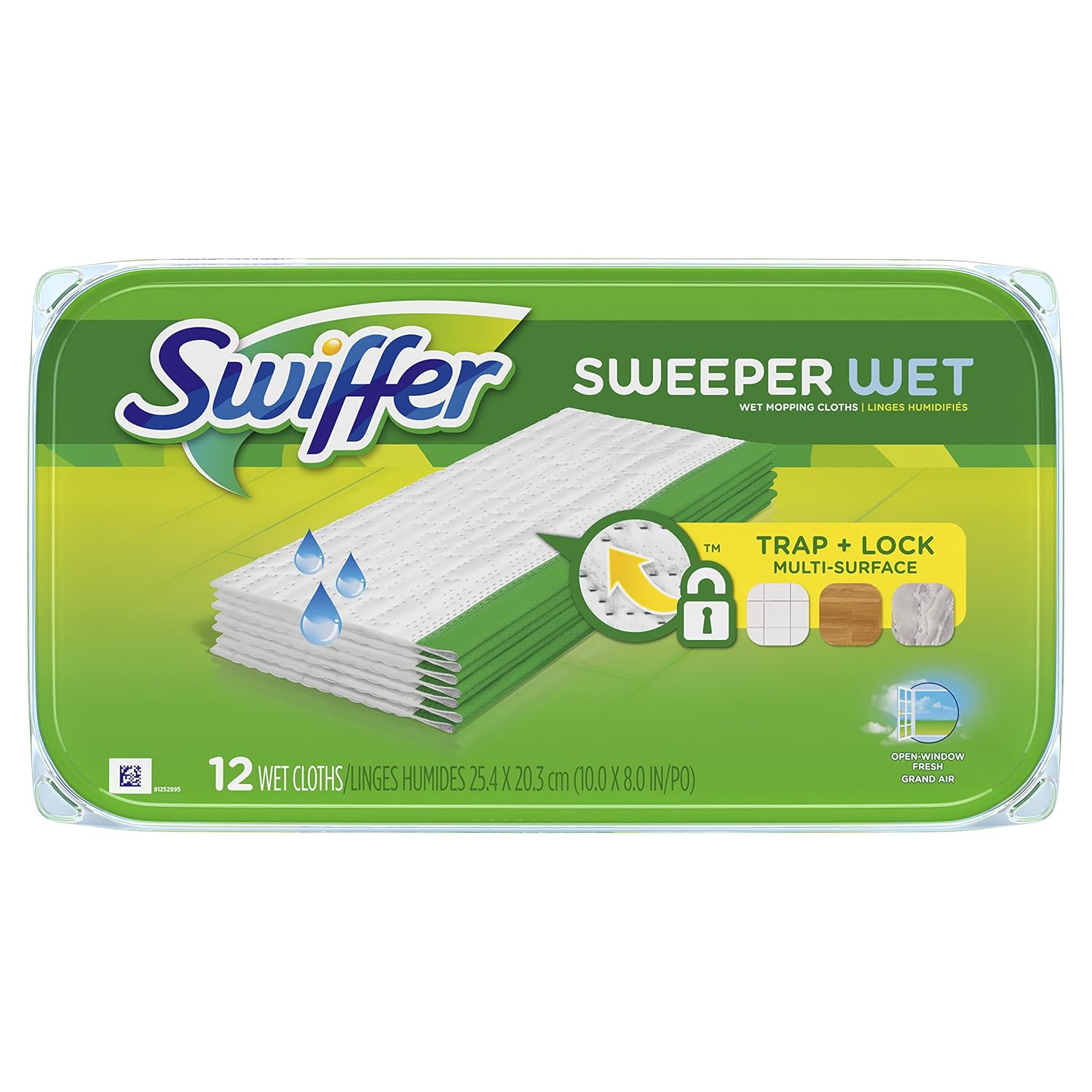 Swiffer Sweeper Wet Mopping Pads - Multi-Surface Refills with Open Window Fresh Scent | 12 Count