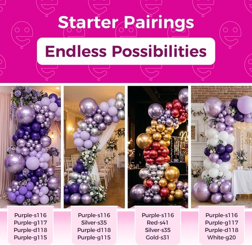 Bezente Metallic Purple Latex Party Balloons - 100 Pack of 12-Inch Chrome Lavender Balloons for Weddings & Birthdays