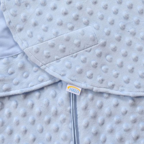 HALO Sleepsack Swaddle - Plush Dot Velboa 3-Way Adjustable Blanket for Cool Climates | Blue, Newborn 0-3 Months