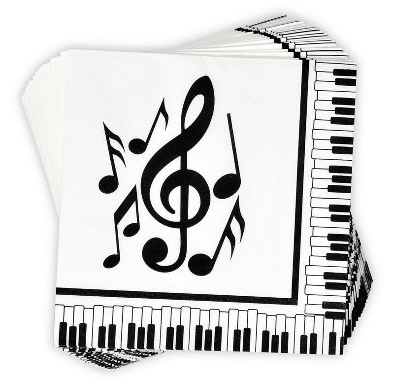 Gift Boutique 100 Count Musical Notes Cocktail Beverage Napkins Disposable Paper Decorative Black & White Music Piano Keys Dessert Napkin Karaoke