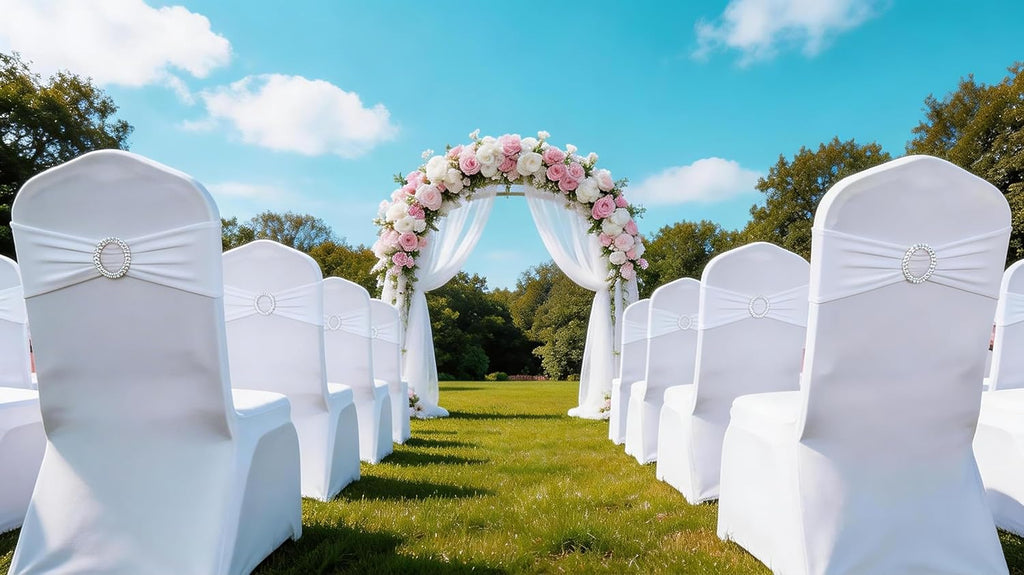 Skiennix Spandex White Chair Sashes - 50-Pack Stretch Chair Bows for Weddings & Events