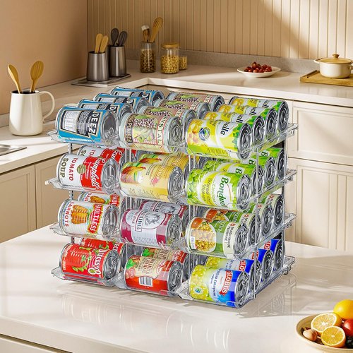 Can Organizer by Upgraded - Modular 4-Tier Storage Rack | Holds 48 Cans - Clear Beverage Dispenser