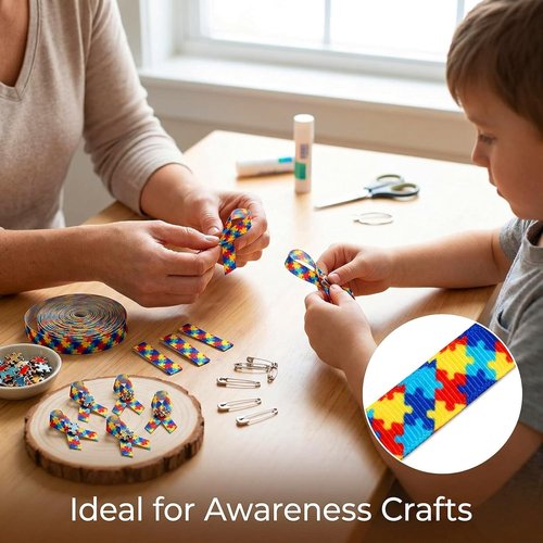 3/8" Narrow Autism Awareness Ribbon by [Brand Name] - 25 Yards of Thin Grosgrain for Hair Bows & Crafts