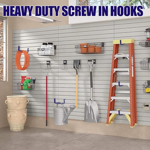 Garage Hooks Heavy Duty - 12-Pack Mixed Utility Wall Mounted Steel Tool Hangers for Organizing Ladders, Bikes & Tools