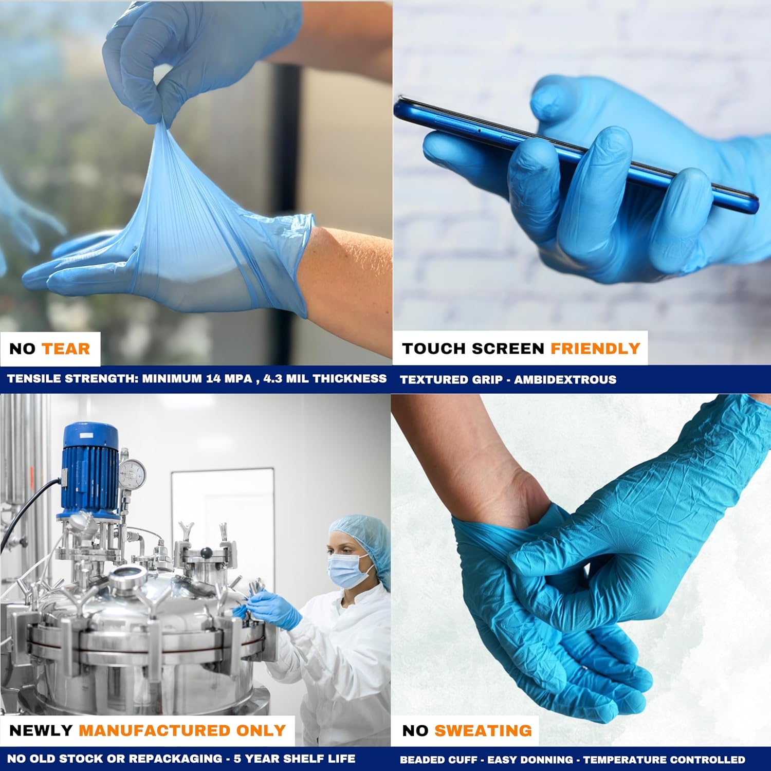 Nitrile Disposable Gloves - Latex-Free, Powder-Free, Food Grade | 3-6 MIL for Lab, Cleaning & Auto Mechanics