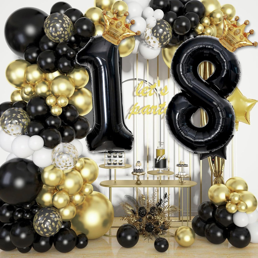 Skiennix 20th Birthday Foil Balloon - Large 40-Inch Black Number with Gold Crown | Perfect for Boys & Girls Celebrations