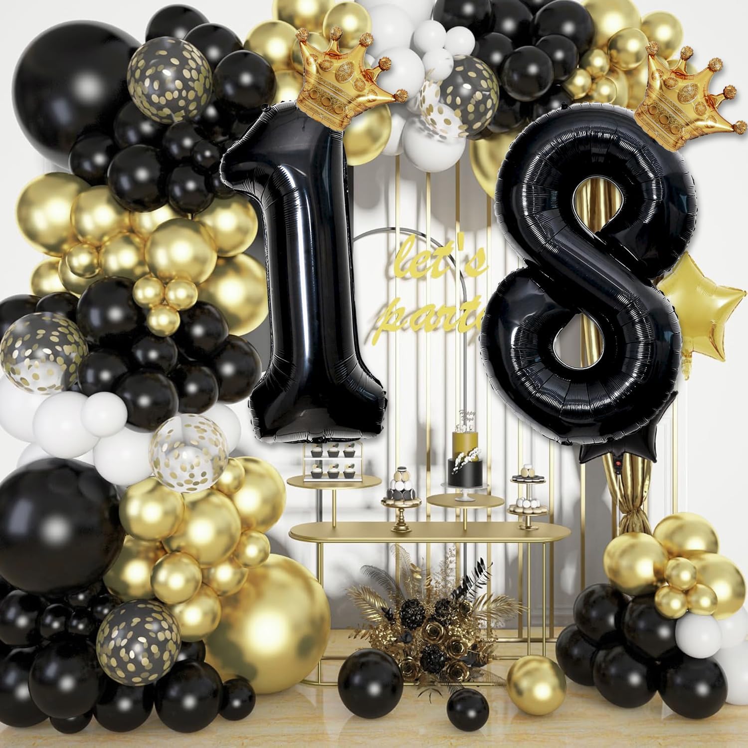 Skiennix 20th Birthday Foil Balloon - Large 40-Inch Black Number with Gold Crown | Perfect for Boys & Girls Celebrations