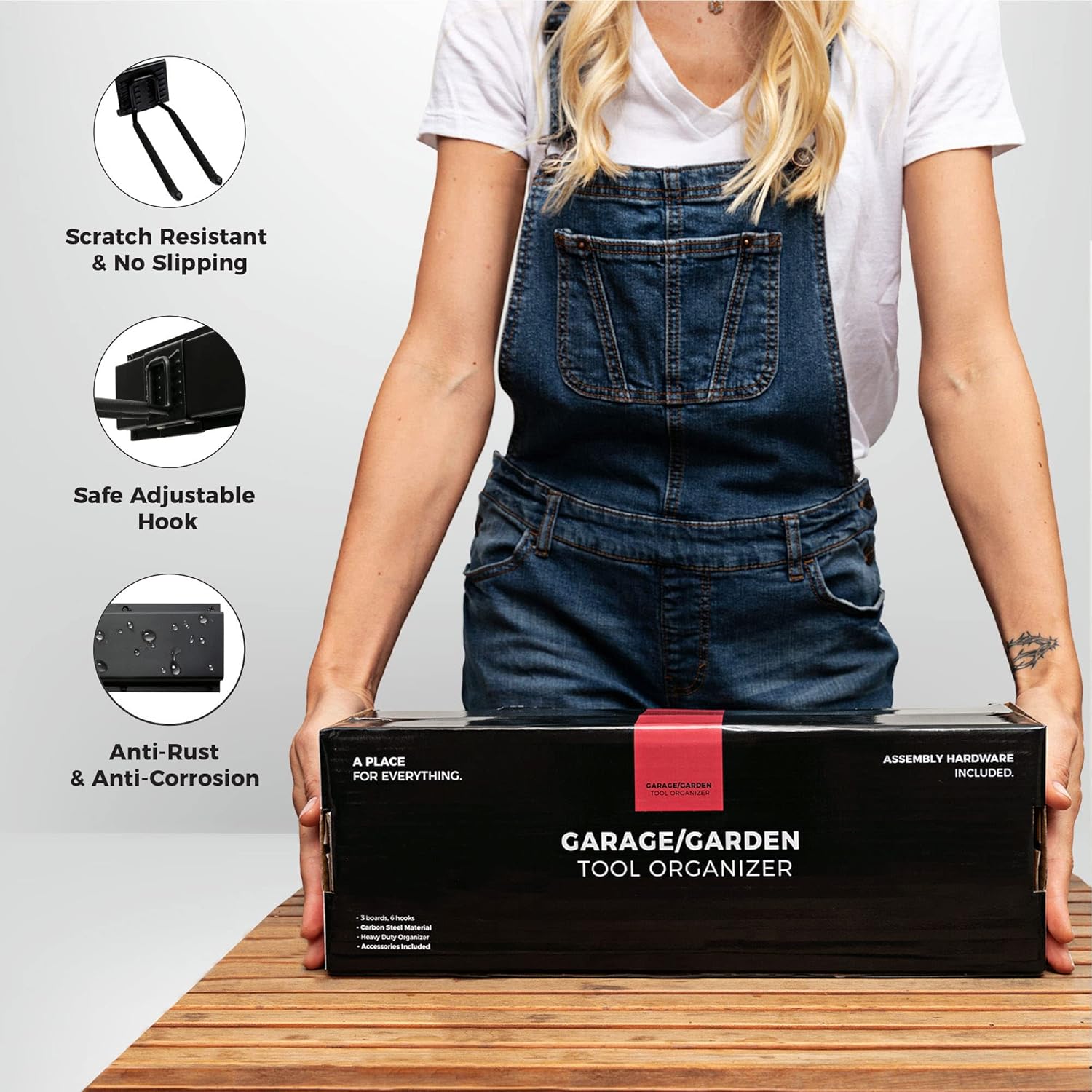 TIDYME Heavy-Duty Garage Wall Storage System - Wall-Mounted Tool Organizer Rack with 12-Piece Kit & Double-Layered Hooks