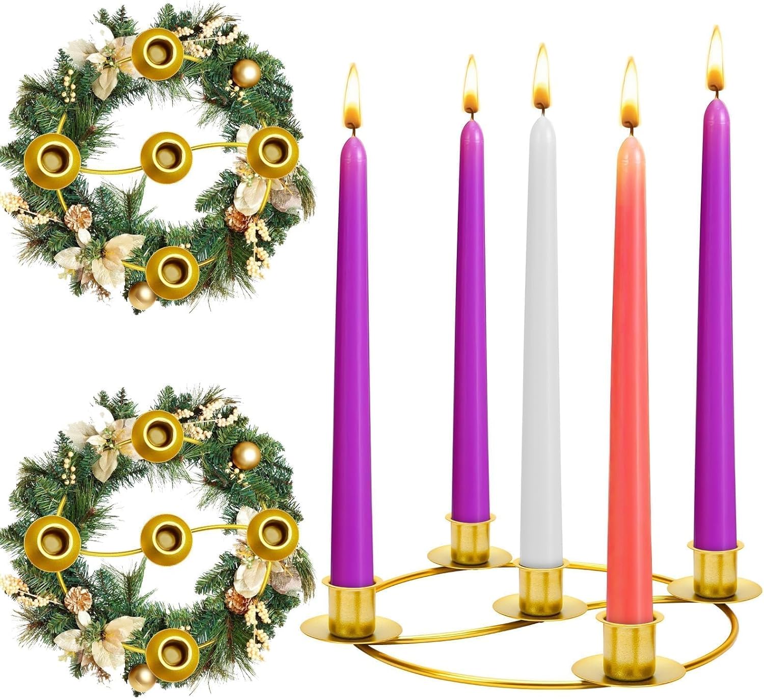 Regine Switzerland 2-Pack Christmas Advent Wreath Candle Holder - Gold Metal Rings for Holiday Decor