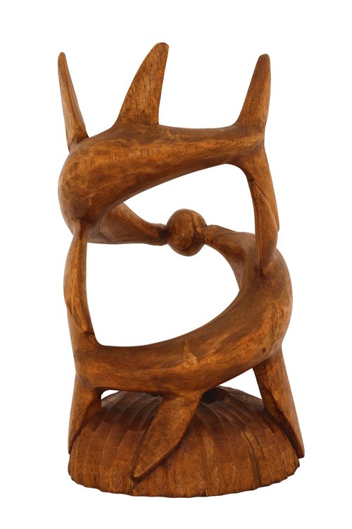 G6 Collection 12" Wooden Handmade Wine Rack Bottle Holder Free Standing Dolphin Wood Rustic Hand Carved Home Decor Accent Decoration Gift Bar Art Handcrafted Decorative Artwork Two Dolphins Wine