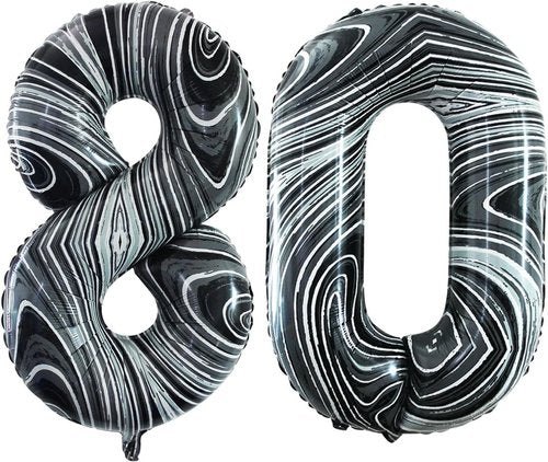 GOER 80th Birthday Balloons - 42 Inch Jumbo Marble Black Foil Helium Decorations