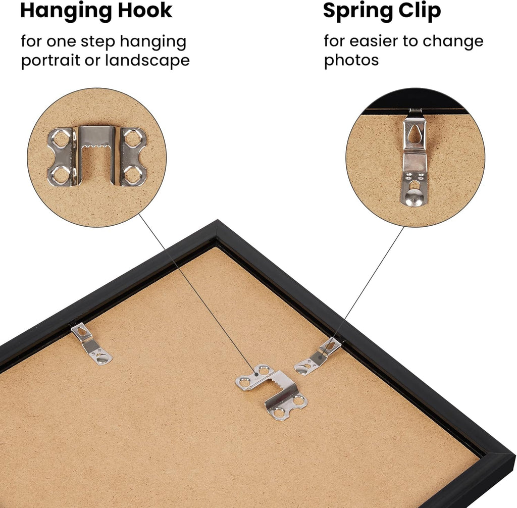 Upsimples A4 Picture Frame Set of 5 - Display 6x8 Photos with Mat or 8.3x11.7 Without - Black Wall Gallery Frames