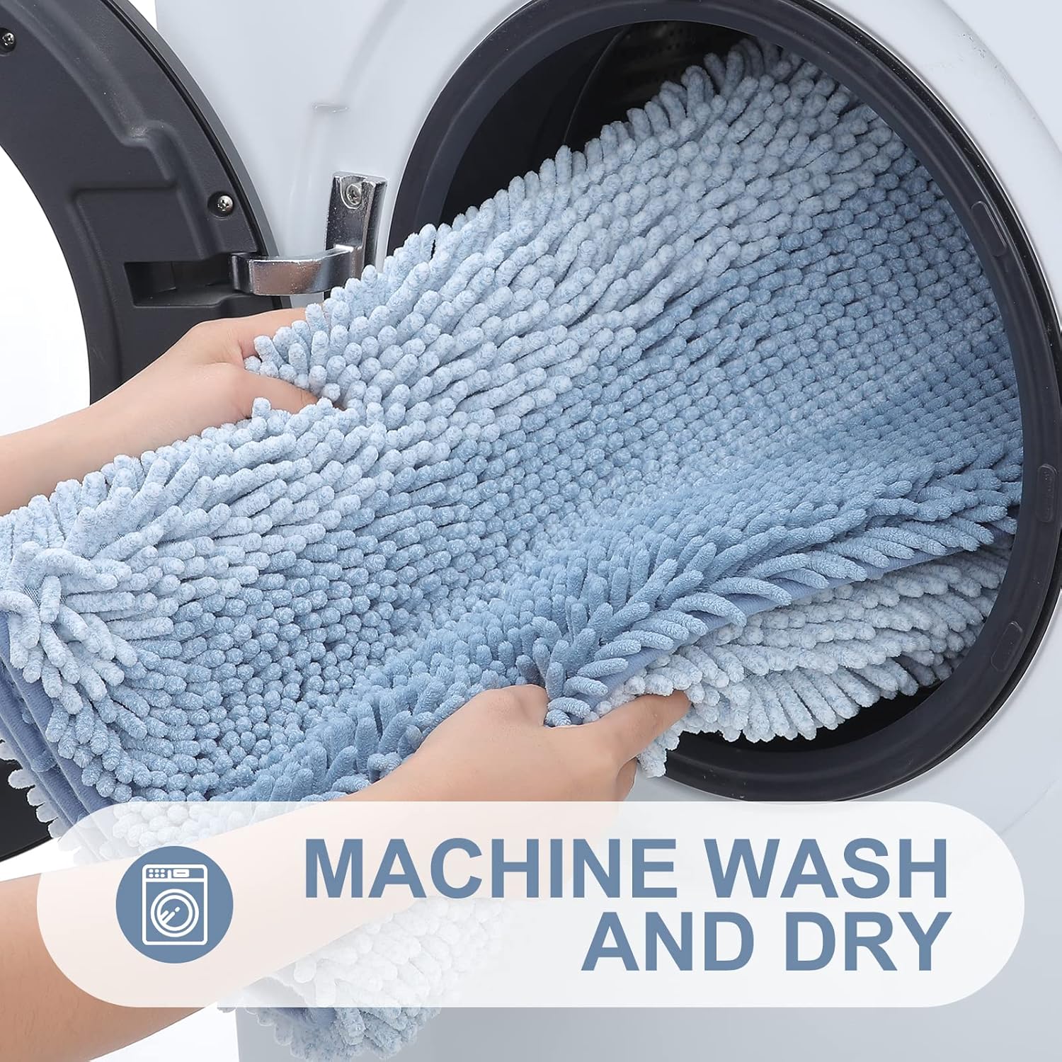 OLANLY Bathroom Rug - Extra Soft Chenille Shaggy Mat | Non-Slip & Machine Washable (24 x 16 Inch, Blue)