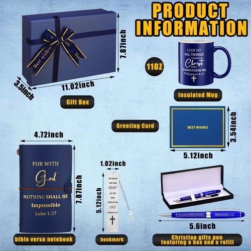Shellwei 6 Pcs Valentines Christian Gift for Men 11 oz Mug Leather Notebook Religious Metal Bookmark Christian Pen with Box and 1 Refills Greeting Card and Box for Valentines Pastor Appreciation Gifts