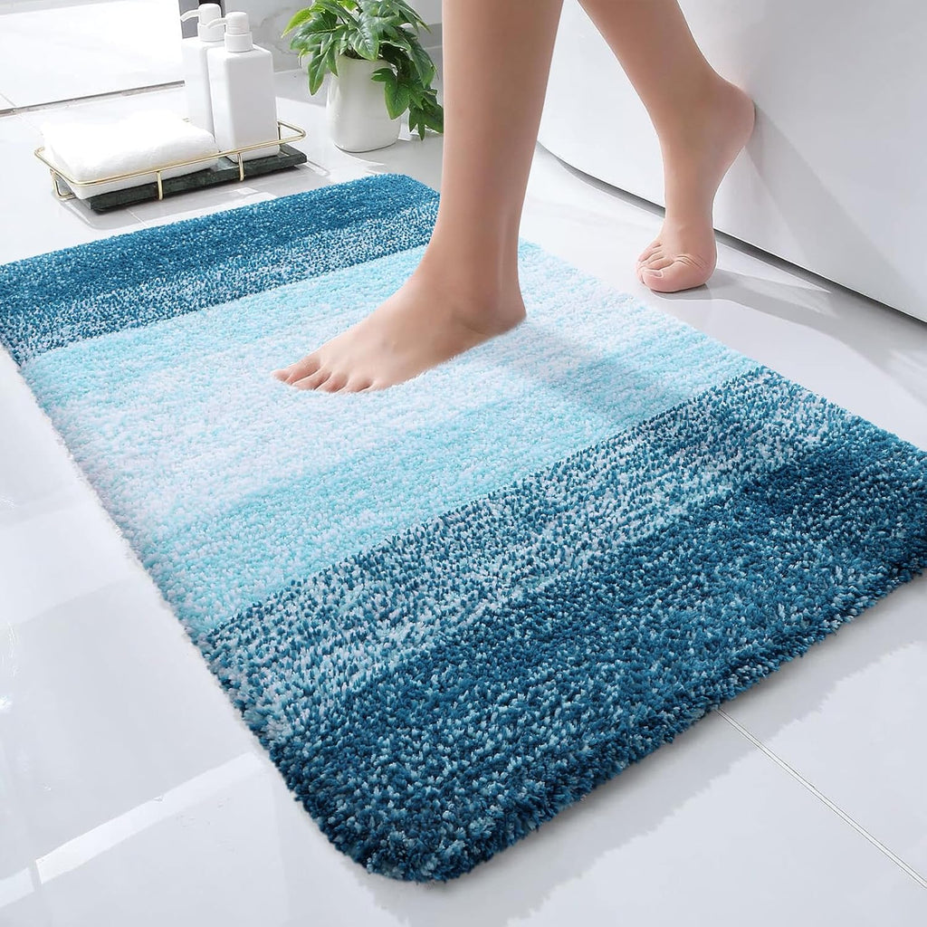 OLANLY Bath Rugs Mat - Extra Soft Microfiber, Quick Dry & Washable | 24x16, Peacock Blue